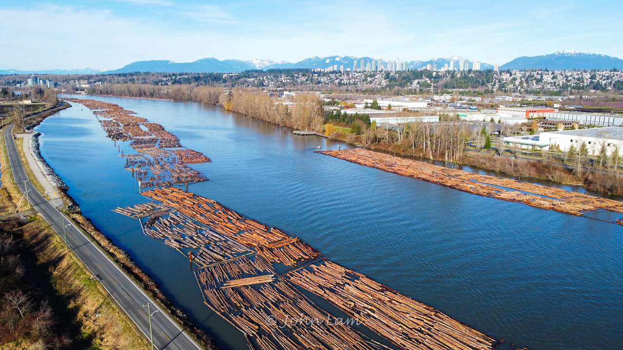 Drone view of Fraser River @ Burnaby BC Canada