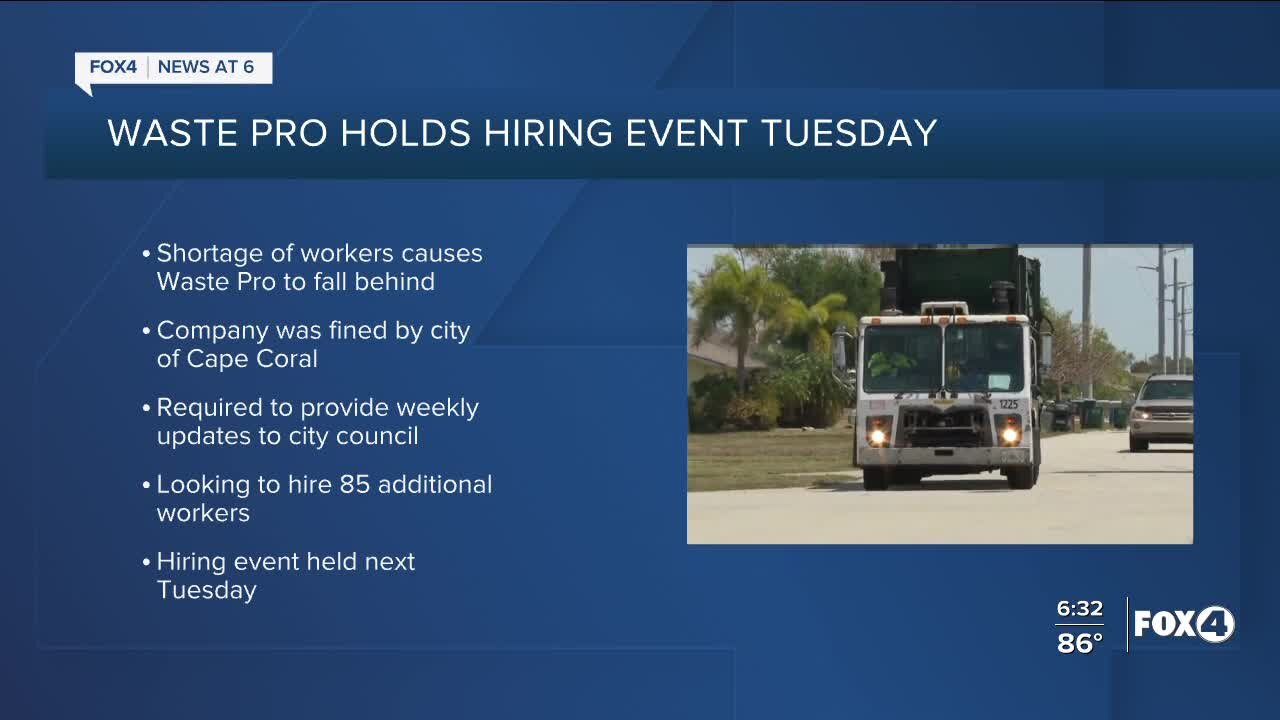 Waste Pro hiring event Tuesday