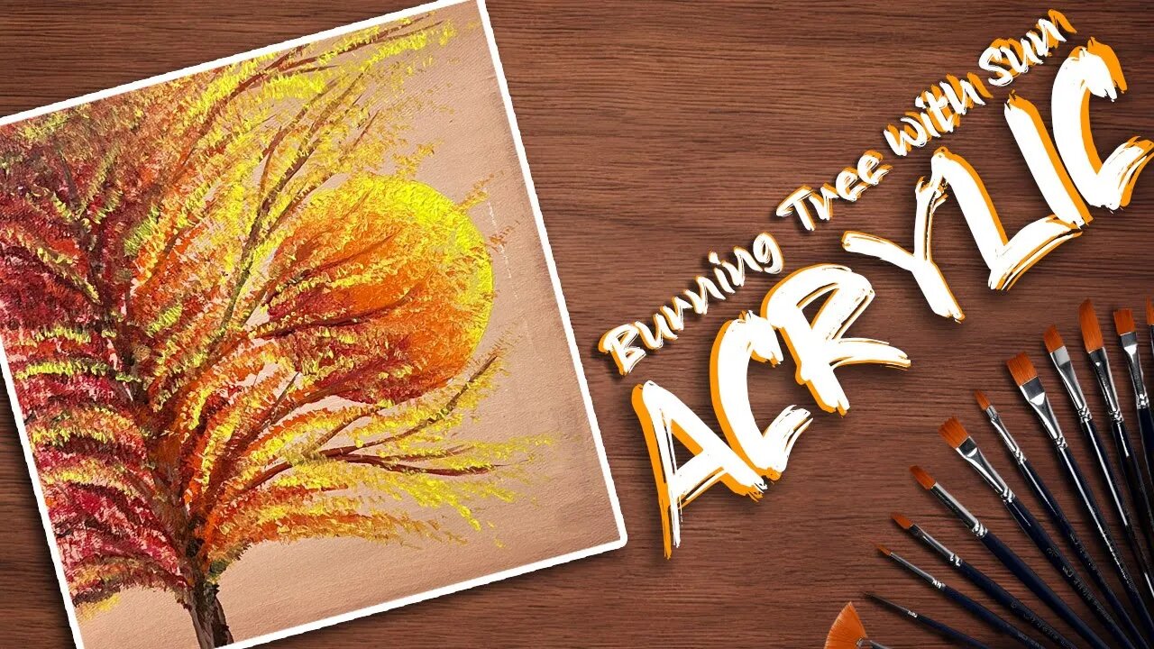 Acrylic Painting | Burning Tree with Sun Tutorial | Step by Step