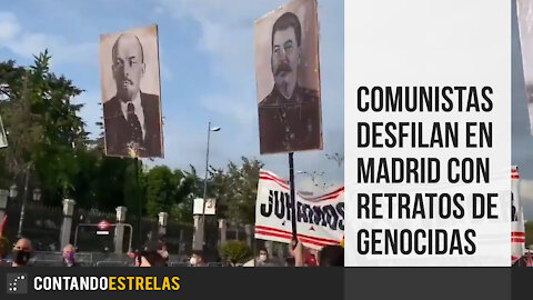 Comunistas desfilan en Madrid con retratos de genocidas