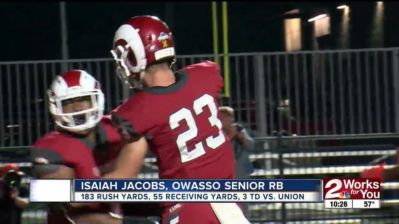 FNL Player of the Week: Isaiah Jacobs. Owasso RB tallied 238 total yards, 3 TD in Rams' win over Union