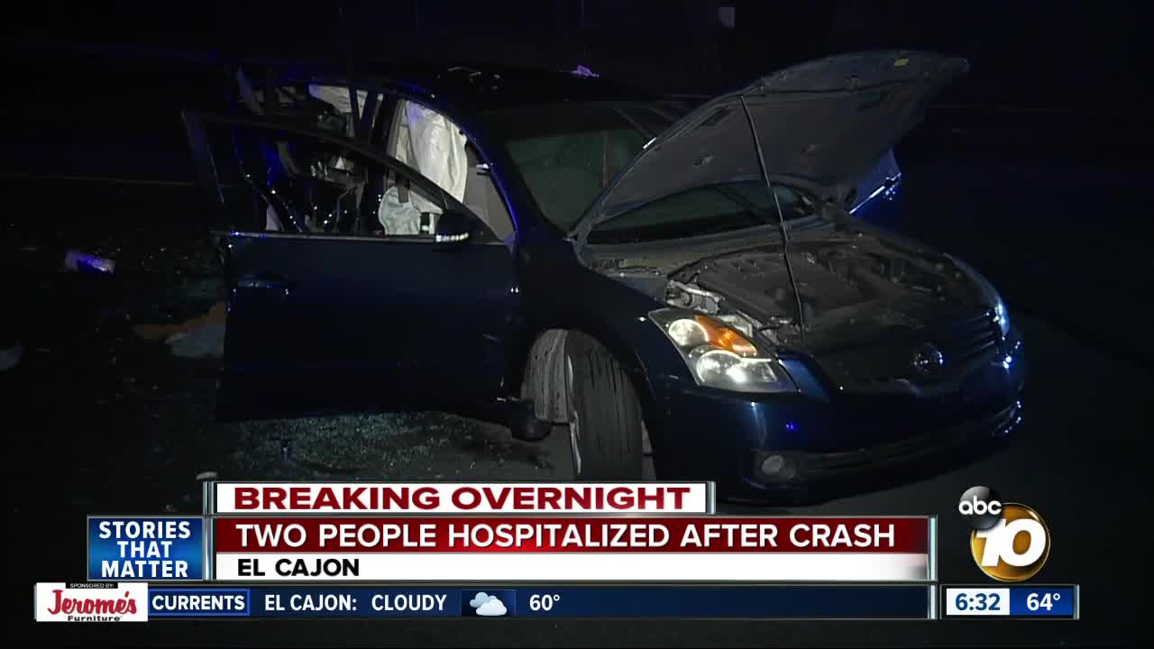 Violent crash in El Cajon sends 2 to hospital