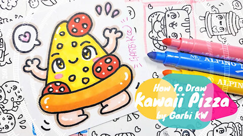 how to Draw Kawaii Pizza- handmade by Garbi KW