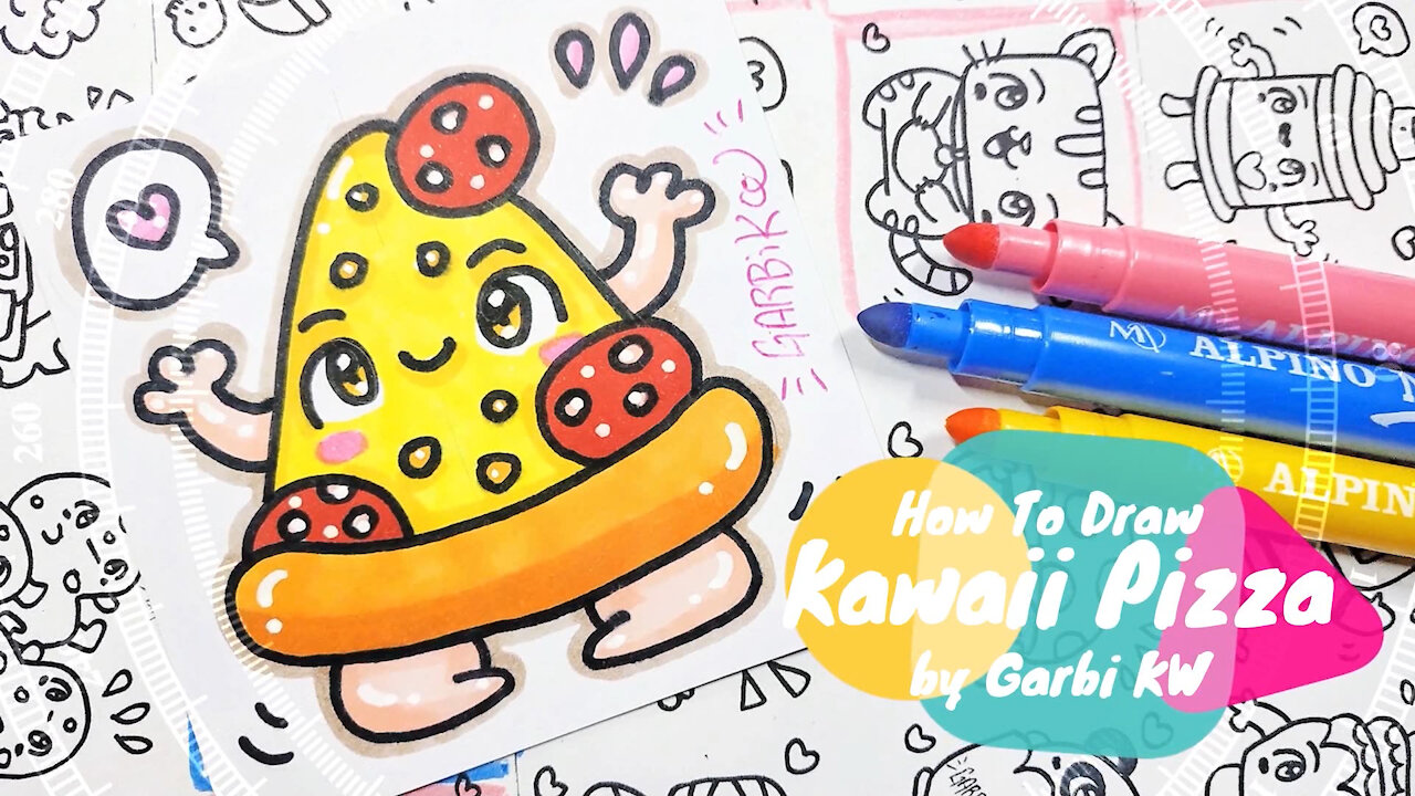 how to Draw Kawaii Pizza- handmade by Garbi KW