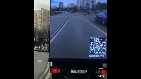 This truck displays its view on the back to help drivers.