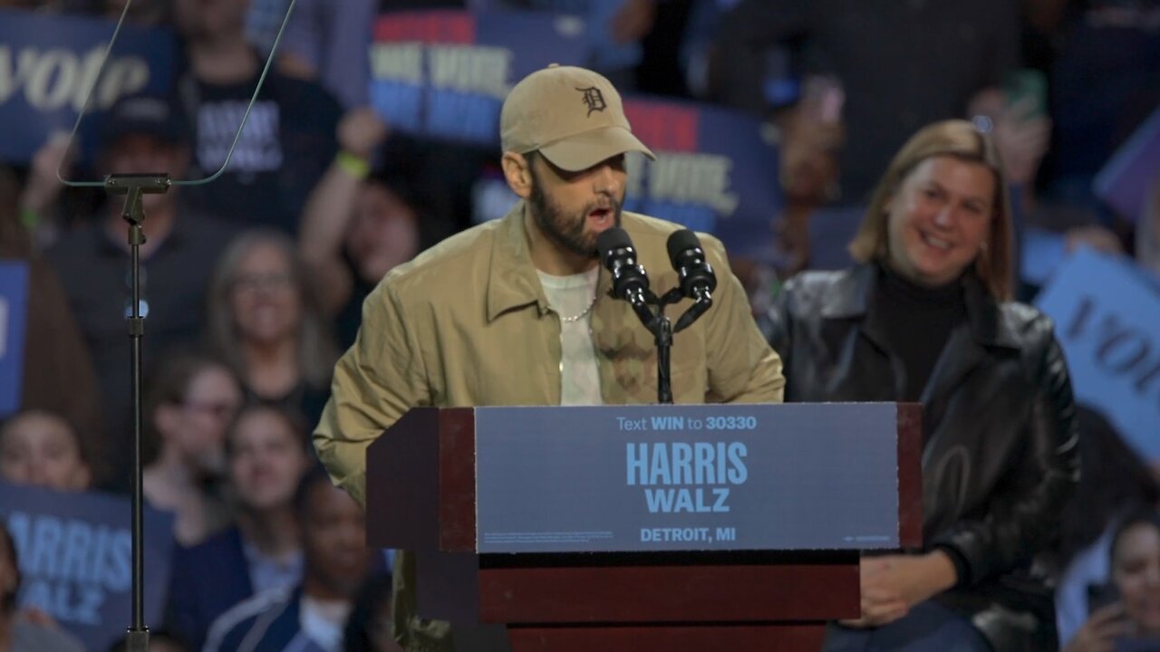 Eminem Speaks in Support of Kamala Harris, Introduces Barack Obama at Detroit Rally