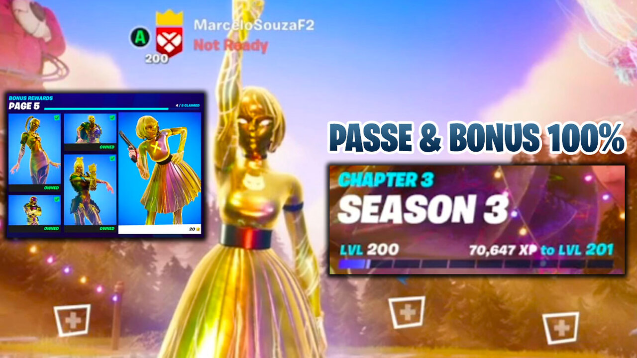 Terminando o Passe e Recompensas Bônus do Fortnite na Temporada 3 do Capítulo 3