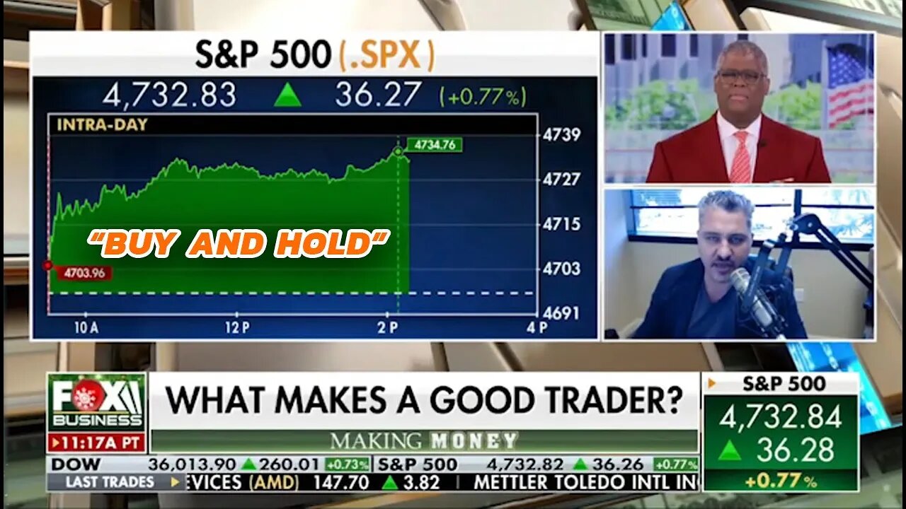 Charles Payne asks what makes a good trader. Guy replies "Buy & Hold"