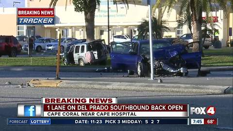 Serious crash closes Del Prado near Cape Coral Hospital - 7:45 live look