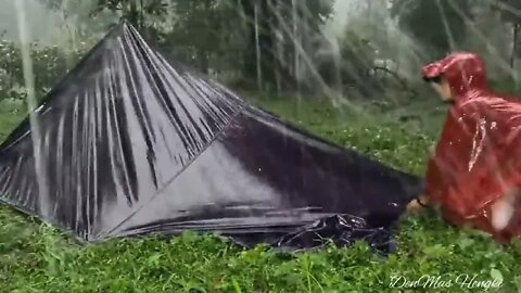 SOLO CAMPING HEAVY RAIN NON STOP RAIN FLOOD BEHIND THE SHELTER ASMR !!!!! 10