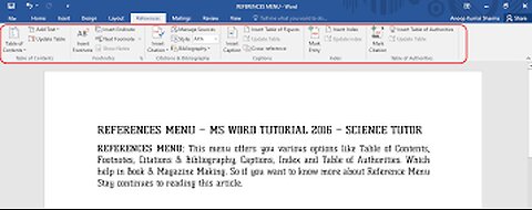 Complete Microsoft Word Tutorial - References Menu/Tab In MS Word Hindi Part 6