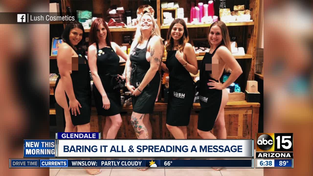 Glendale Lush employees pose to promote 'naked' packaging in now-viral photo