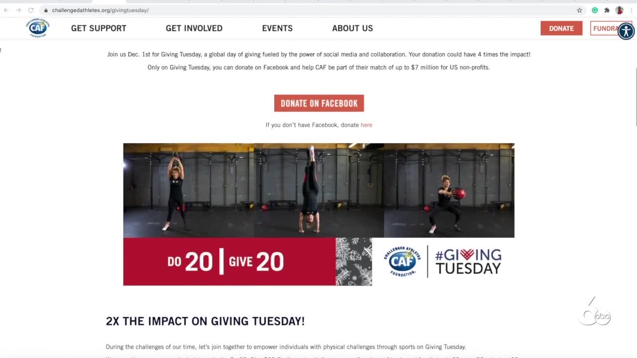 Challenged Athletes Foundation Giving Tuesday "Do 20, Give 20" charity campaign