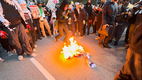 American Flag Set On Fire at Protest in Chicago Outside Israeli Consulate