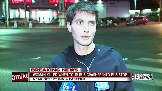 Woman killed when tour bus crashes into bus stop