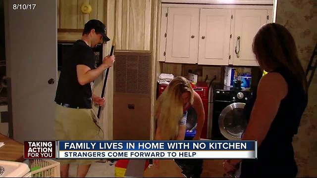 Family living in home with no kitchen helped by strangers