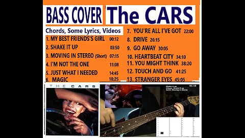Bass cover THE CARS _ Chords, Videos, Some lyrics