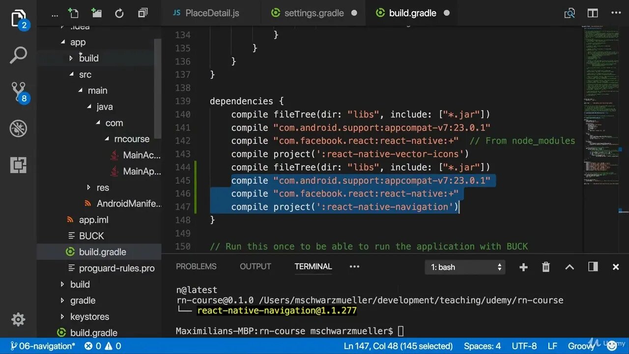 59 - Adding React Native Navigation to Android | REACT NATIVE COURSE