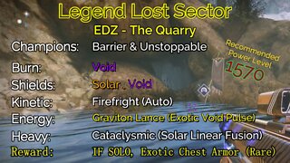 Destiny 2 Legend Lost Sector: EDZ - The Quarry 9-23-22