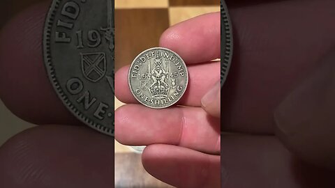 Over Excited Overview Of A Scottish One Shilling Coin, Silver Coin From WW2 Britain