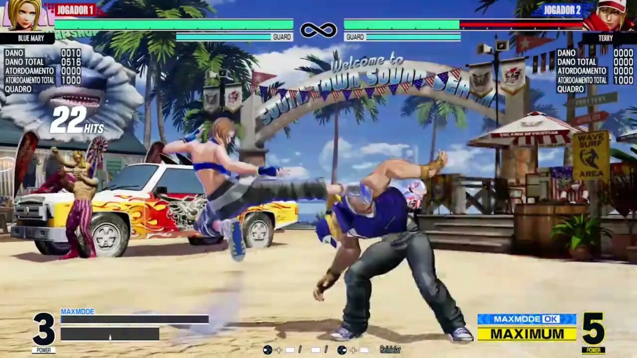 KOF XV 2nd Open Beta - Blue Mary 829 damage combo (Max damage 3 bars?) Blue Mary Destruindo No Combo
