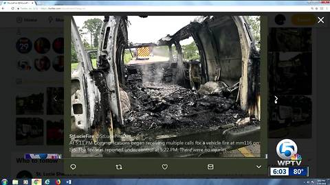 Vehicle fire slows down traffic on I-95