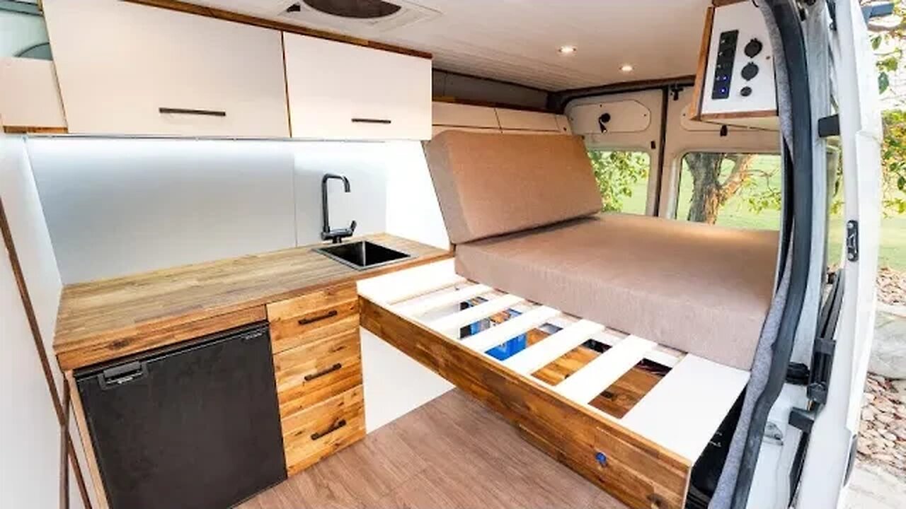 small adventure camper. Ford Transit camper conversion [VAN TOUR]