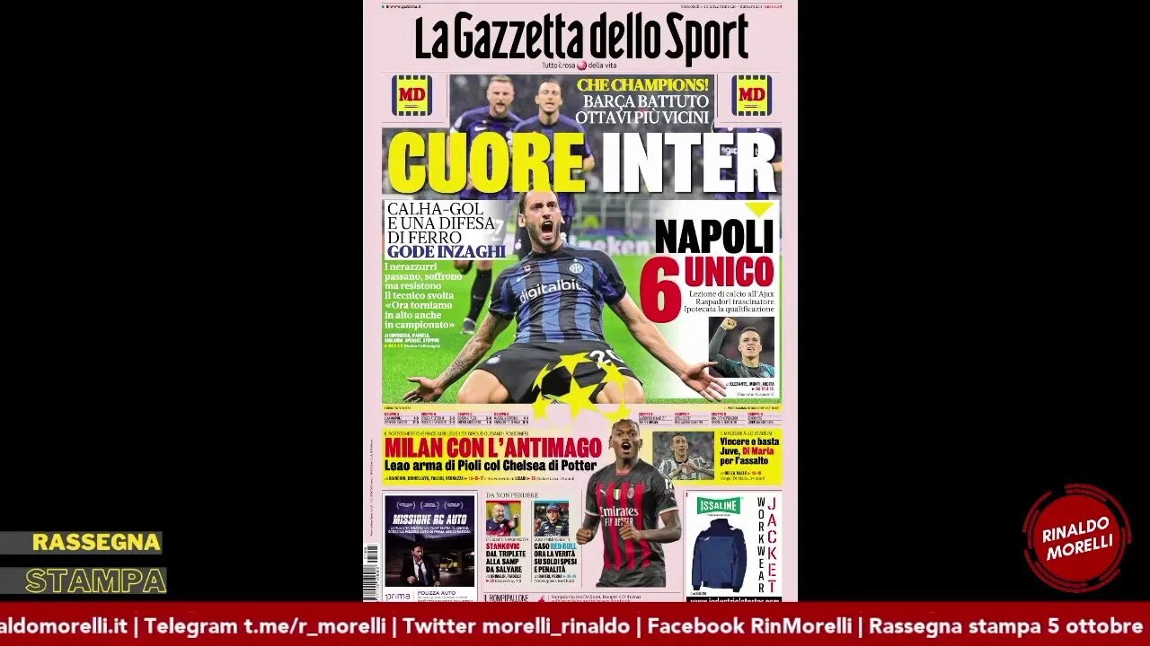 Super Napoli, Inter 1-0 al Barcellona. Stasera Juve e Milan. Rassegna Stampa ep.144 | 05.10.22