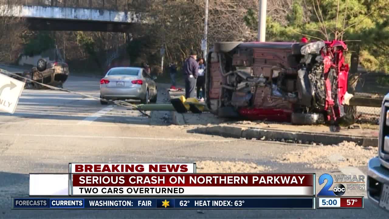 First responders at scene of multiple car crash on Northern Parkway outside University of Maryland Medical Center