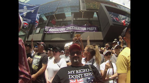 Perth WA Freedom march nurse reads a poem.