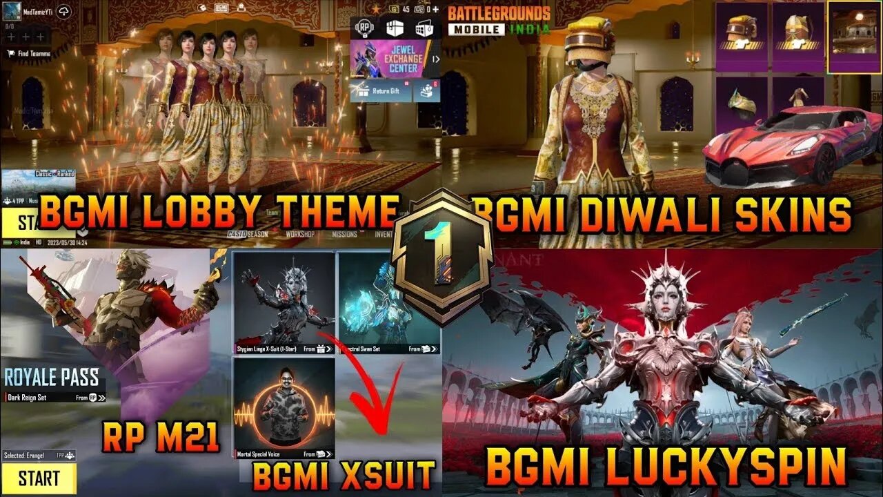 BGMI DIWALI SKINS | BGMI ROYAL PASS 1 TO 50RP LEAKS | BGMI XSUIT LUCKYSPIN | BGMI NEW LOBBY | RP M21