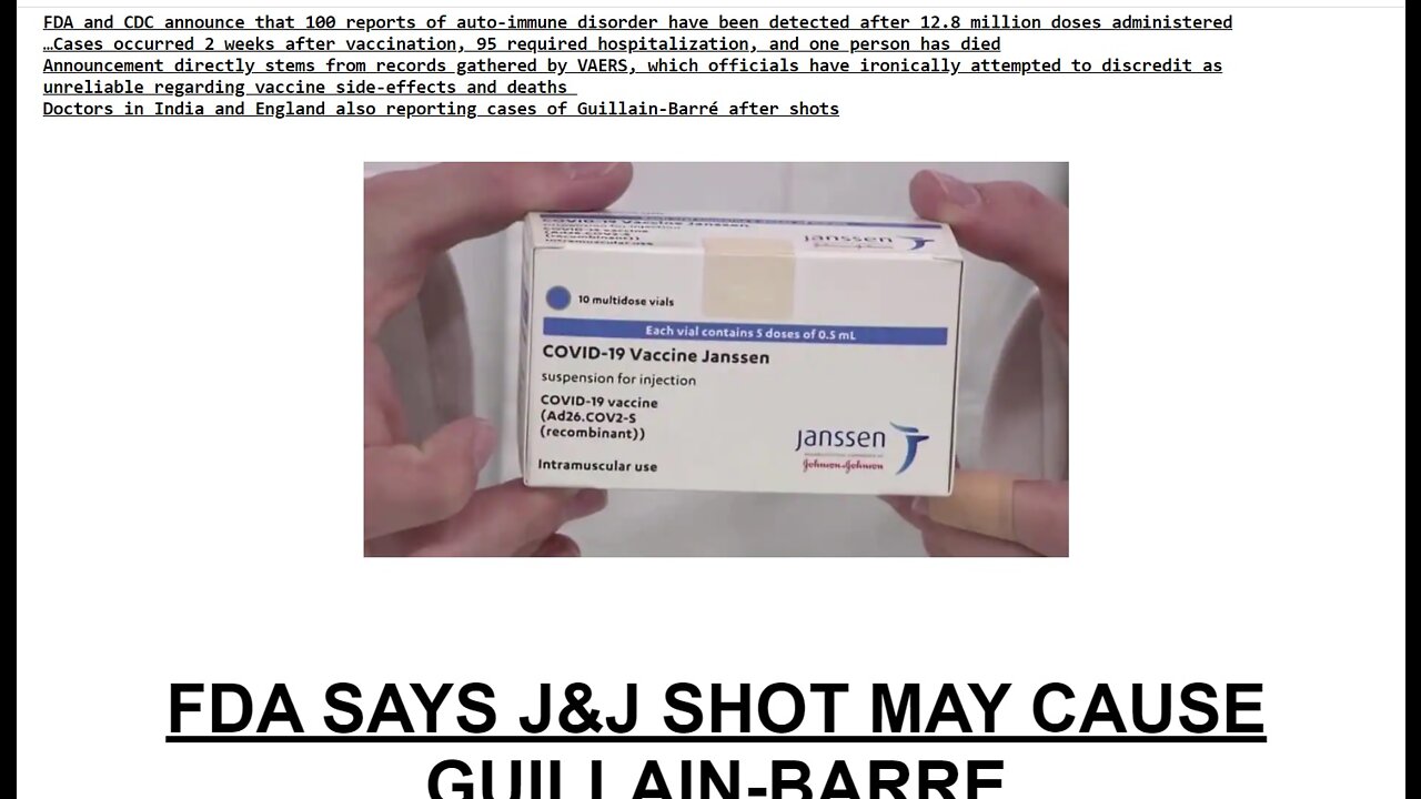 AS THE PLANDEMIC TURNS PT 50...FDA restricts J&J’s COVID-19 vaccine due to blood clot risk