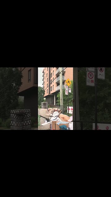 Garbage mess; along the street Le triangle #viralvideo #montreal #travel