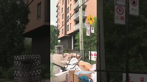 Garbage mess; along the street Le triangle #viralvideo #montreal #travel