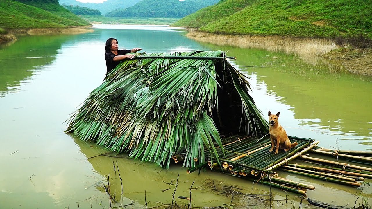 Build a river shelter from bamboo: Survival Alone