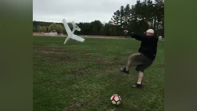"Man Throws Styrofoam Plane Into Air But It Boomerangs Back to Him"