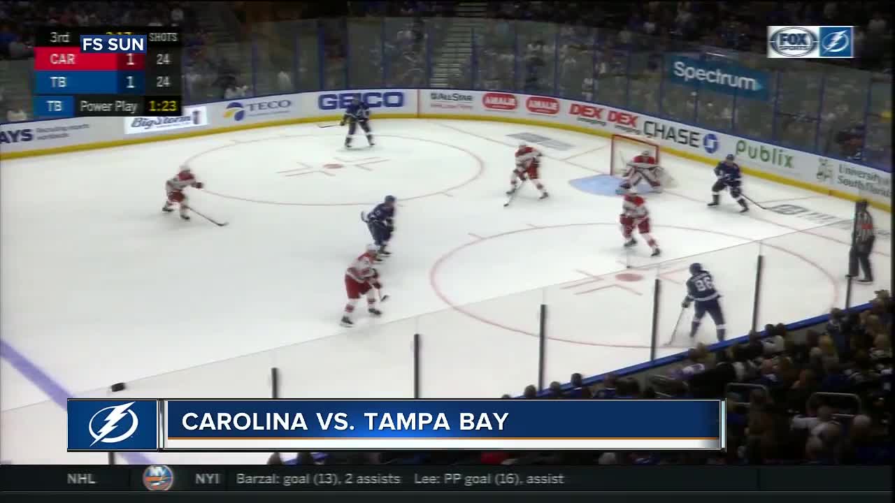 Brayden Point score 2 late goals, Tampa Bay Lightning beat Carolina Hurricanes 3-1