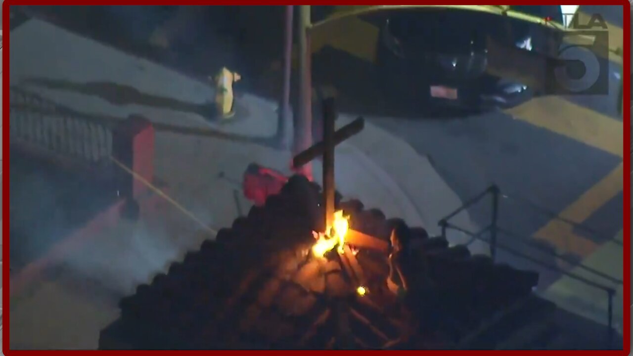 Man Seen Climbing the Bell Tower Church and Lights the Cross on Fire Wearing Boxers & Socks - 2325