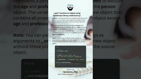 `_.omit` function on object using JavaScript Library underscore.js ( #shorts )