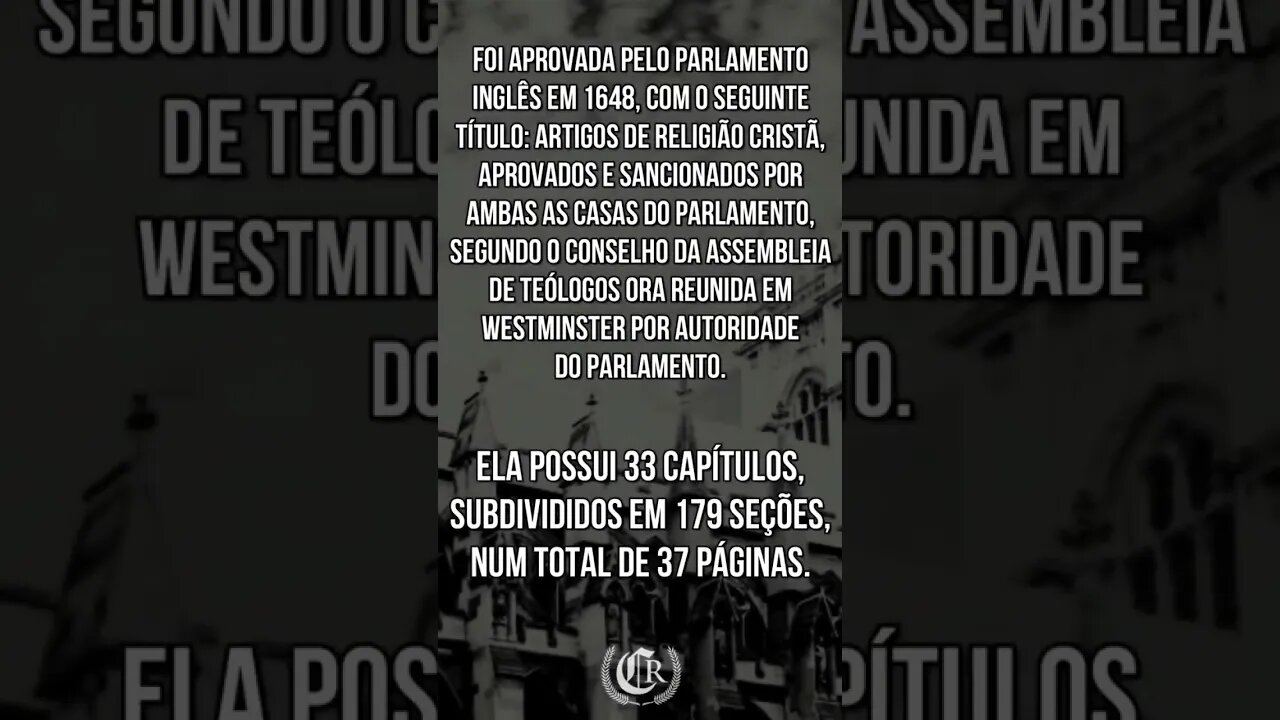 Dados históricos sobre a Confissão de Fe de Westminster #shorts #short