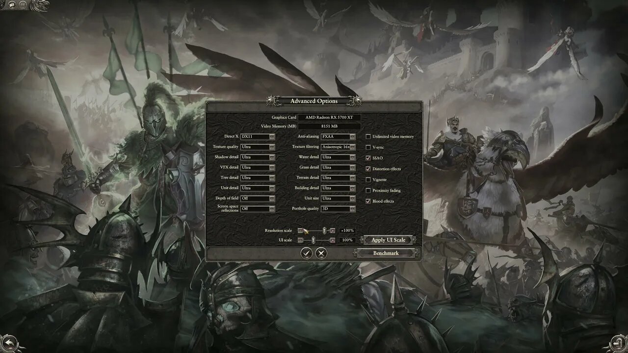 Benchmark SAPPHIRE Nitro+ Radeon RX 5700 XT + Ryzen 7 3700X Total War Warhammer 1440p Ultra Settings