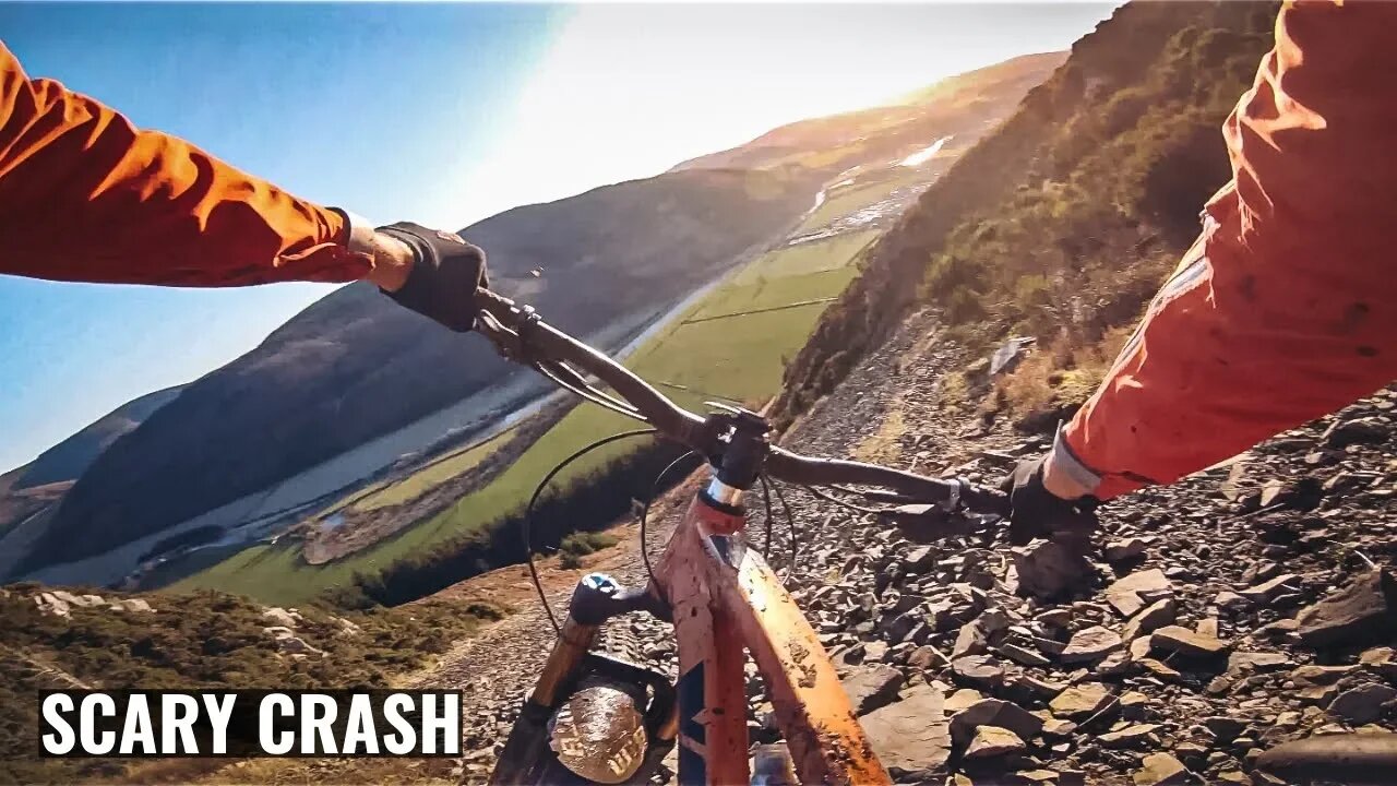 Steep mtb trail + scary crash on rocks