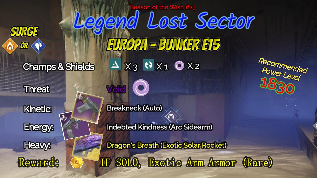 Destiny 2 Legend Lost Sector: Europa - Bunker E15 on my Arc Hunter 2-6-24