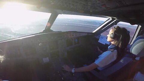 Cockpit View of a Beautiful FEMALE PILOT