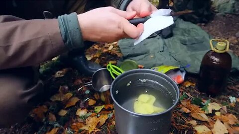 Autumn bushcraft hiking in the rainy fores...17