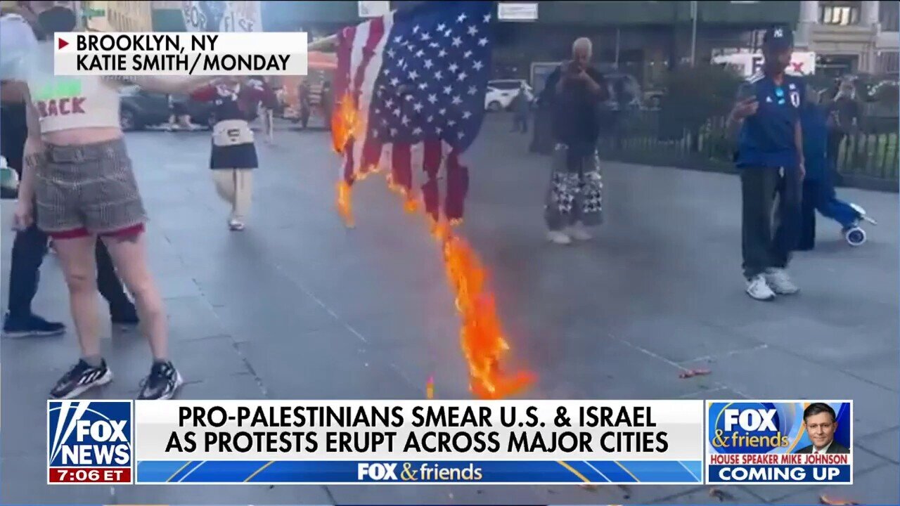 Anti-Israel Protesters Burn American Flag In New York City