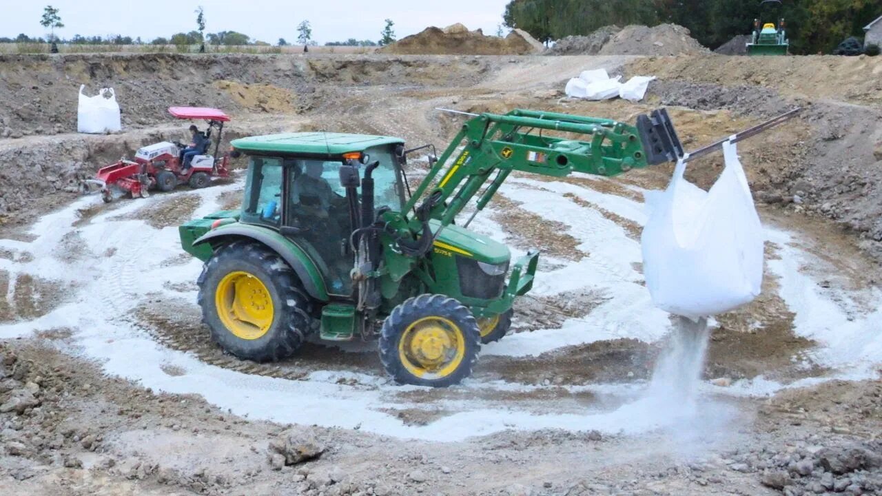 12,000 LBS of Bentonite! John Deere 1025R with 5' Tiller, Compactor on Kubota Mini-Ex!