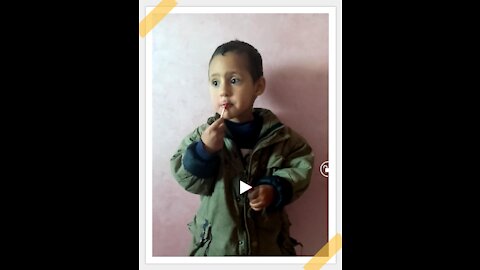 Funny kid plays with lipstick 💄