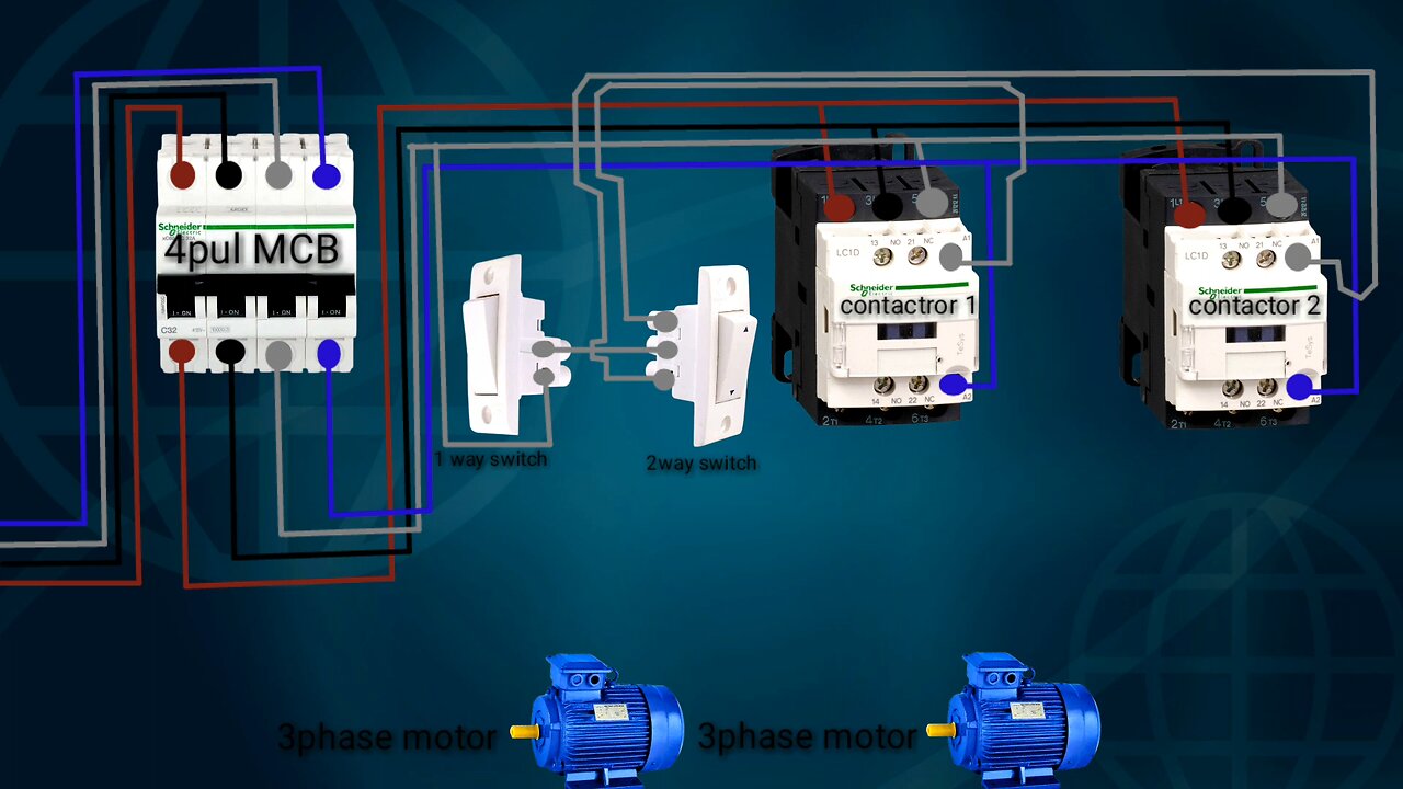 two moto with two magnetic contactor connection