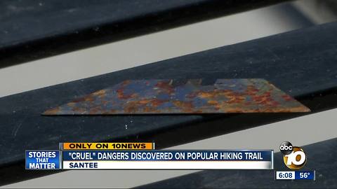 Razor blade found on bench along Santee trail